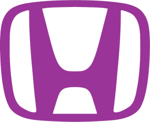 A purple logo is shown on the side of a car.